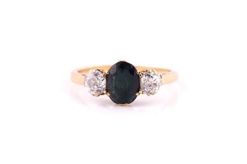 Lot 354 - An Edwardian sapphire and diamond three-stone...