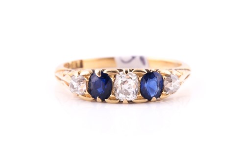 Lot 677 - A sapphire and diamond five-stone ring Set to...