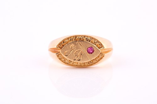Lot 168 - A ruby-set signet ring The lozenge-shaped...