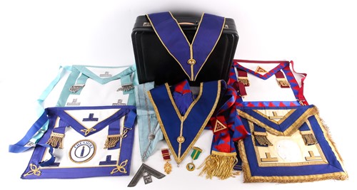 Lot 229 - A collection of Masonic regalia including a...