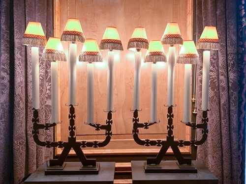 Lot 51 - A pair of 20th century five sconce black iron...