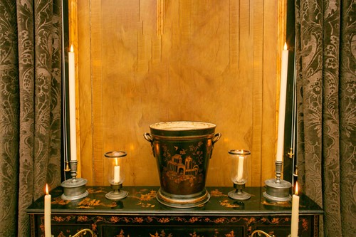 Lot 64 - A George III style black japanned Chinoiserie...