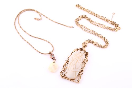 Lot 236 - Two opal pendant necklaces, the 9ct yellow...