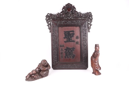 Lot 142 - A Chinese Hongmu panel, Qing, late 19th...