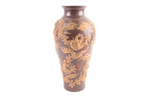 Lot 154 - A large Yixing dragon vase, late Qing/early...