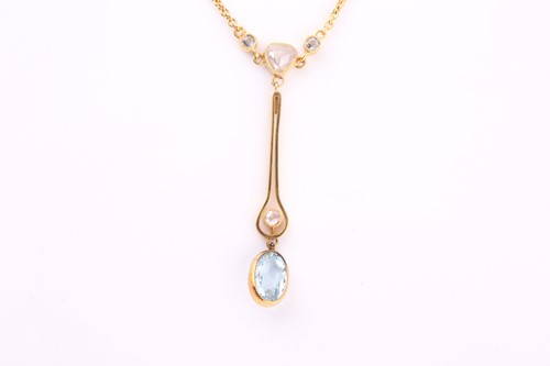 Lot 396 - Edwardian aquamarine and diamond pendant...