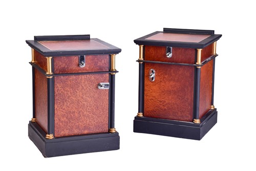 Lot 280 - Pair of contemporary ebonized and parquet line...