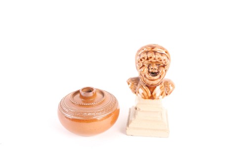 Lot 295 - A rare Lambeth stoneware inkwell, modelled as...