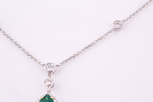 Lot 363 - An emerald and diamond pendant necklace, the...