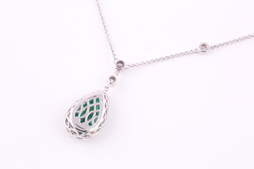 Lot 363 - An emerald and diamond pendant necklace, the...