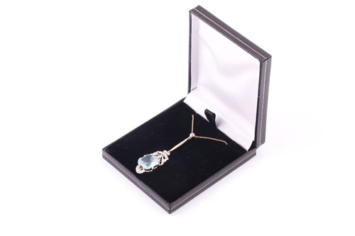 Lot 568 - An Edwardian style aquamarine and diamond...