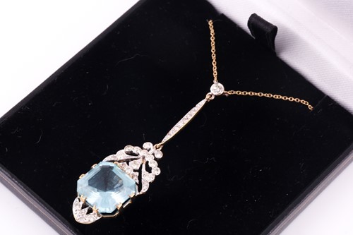 Lot 568 - An Edwardian style aquamarine and diamond...