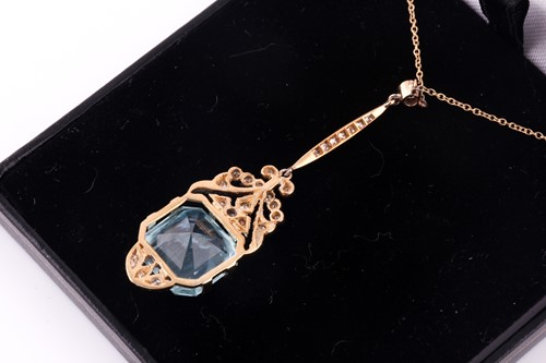 Lot 568 - An Edwardian style aquamarine and diamond...