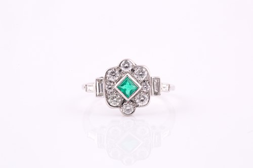 Lot 349 - An Edwardian style emerald and diamond panel...