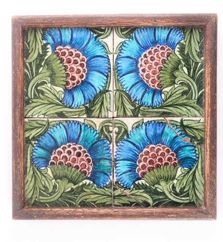 Lot 204 - A set of four William de Morgan BBB 6" tiles,...