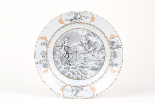 Lot 200 - A Chinese porcelain en grisaille plate, Qing,...