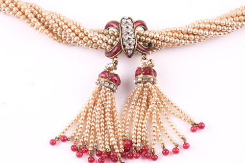 Lot 222 - A Chanel simulated pearl necklace, the twisted...