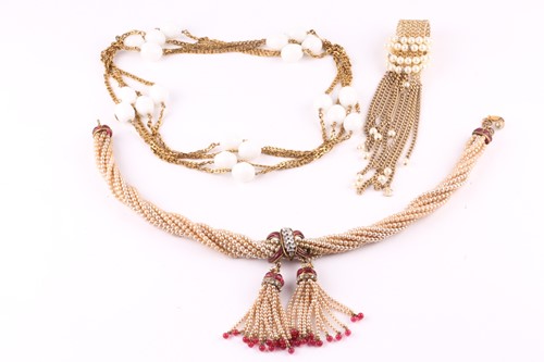 Lot 222 - A Chanel simulated pearl necklace, the twisted...