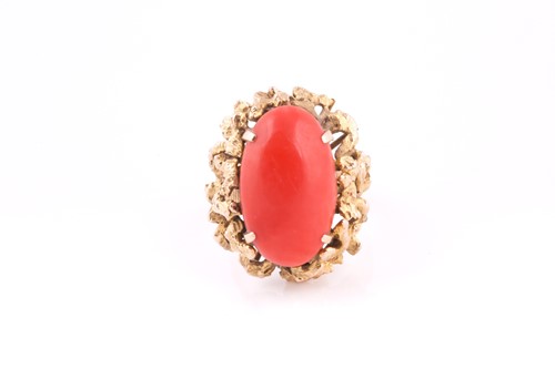 Lot 263 - A 1970’s Continental gold and coral cabochon...