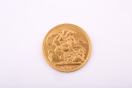 Lot 313 - A 1908 Edward VII full Sovereign.