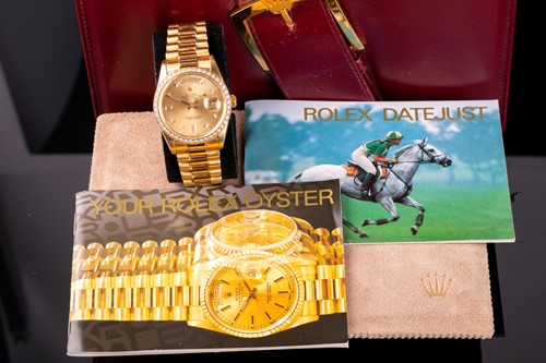 Lot 552 - A 36mm Rolex Day-Date in 18ct yellow gold with...