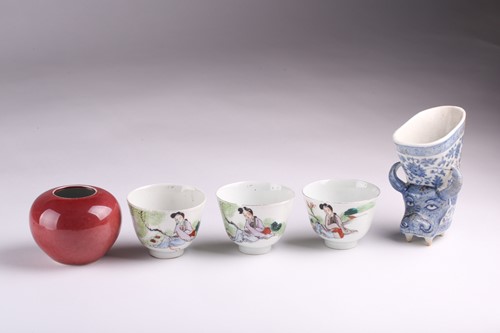 Lot 93 - A Chinese peach bloom brush washer, of squat...