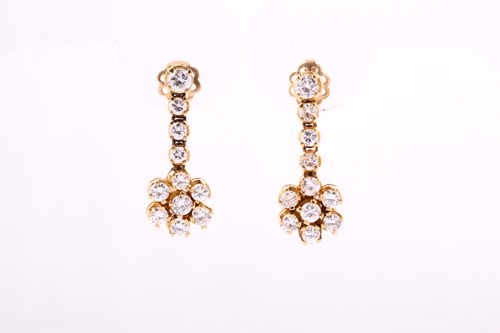 Lot 190 - A pair of articulated drop cluster earrings,...