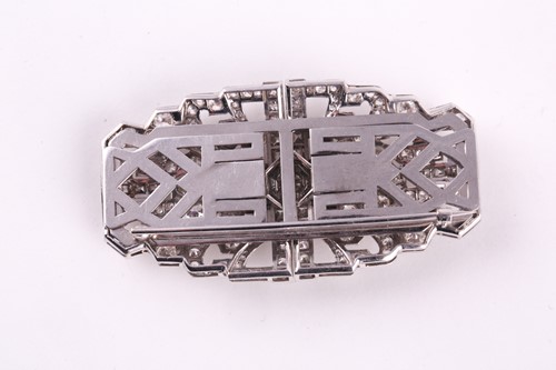 Lot 12 - An Art Deco diamond lapel brooch, the large...