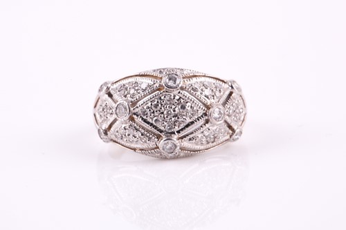 Lot 76 - A half hoop diamond ring, pierced lattice...