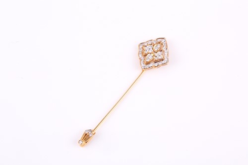 Lot 326 - A diamond Jabot pin, the lozenge shape panel...