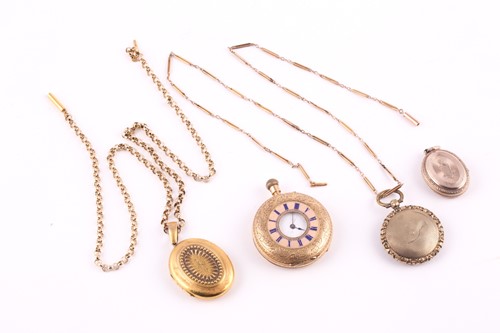 Lot 213 - Continental 18k yellow gold half hunter watch...
