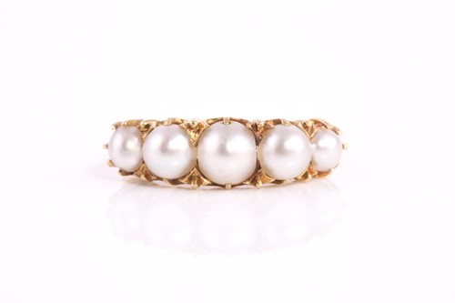 Lot 113 - A Victorian natural pearl half hoop ring,...
