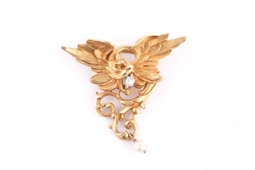 Lot 216 - A 19th-century diamond pearl dragon...