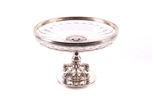 Lot 366 - A George V silver-mounted glass tazza, London...