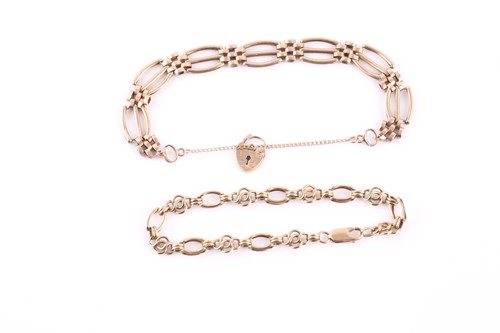 Lot 284 - Two 9ct gold fancy-link bracelets, 19.5 and 20....