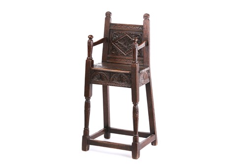 Lot 268 - A 17th-century style oak, child's joined high...