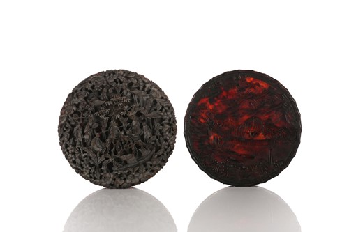 Lot 186 - A Cantonese carved tortoiseshell cylindrical...