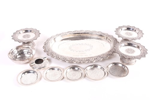 Lot 330 - A Tai white metal oval platter the lobed rim...