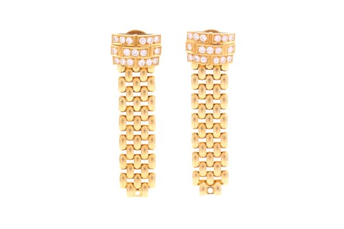 Lot 8A - A pair of diamond set pendant earrings; the...