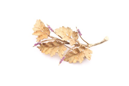 Lot 218 - A leaf shape brooch, 1970s, the satin finish...