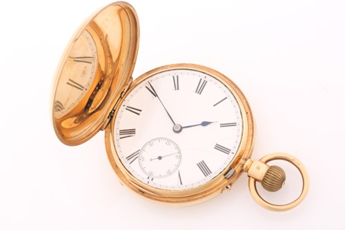Lot 397 - An 18ct yellow gold, full hunter pocket watch...