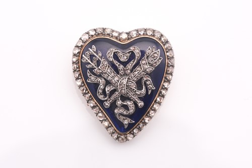 Lot 95 - A 19th century diamond and enamel heart-shaped...