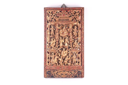 Lot 206 - A Chinese Chaozho carved giltwood panel, late...
