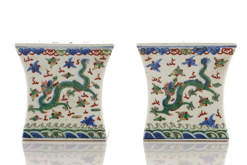 Lot 148 - A pair of Chinese porcelain Wucai stands,...