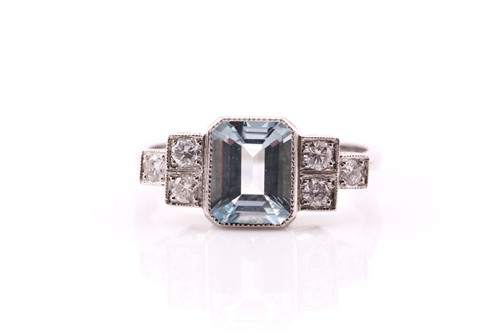 Lot 87 - An art deco style white metal stamped platinum...