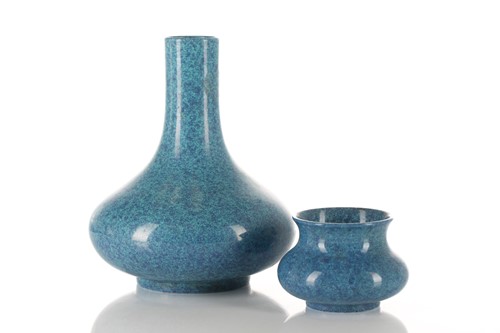 Lot 101 - Two Chinese porcelain robins eggs glaze vases,...