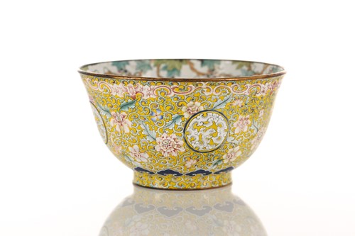 Lot 138 - A Chinese Canton enamel bowl with palmettes...