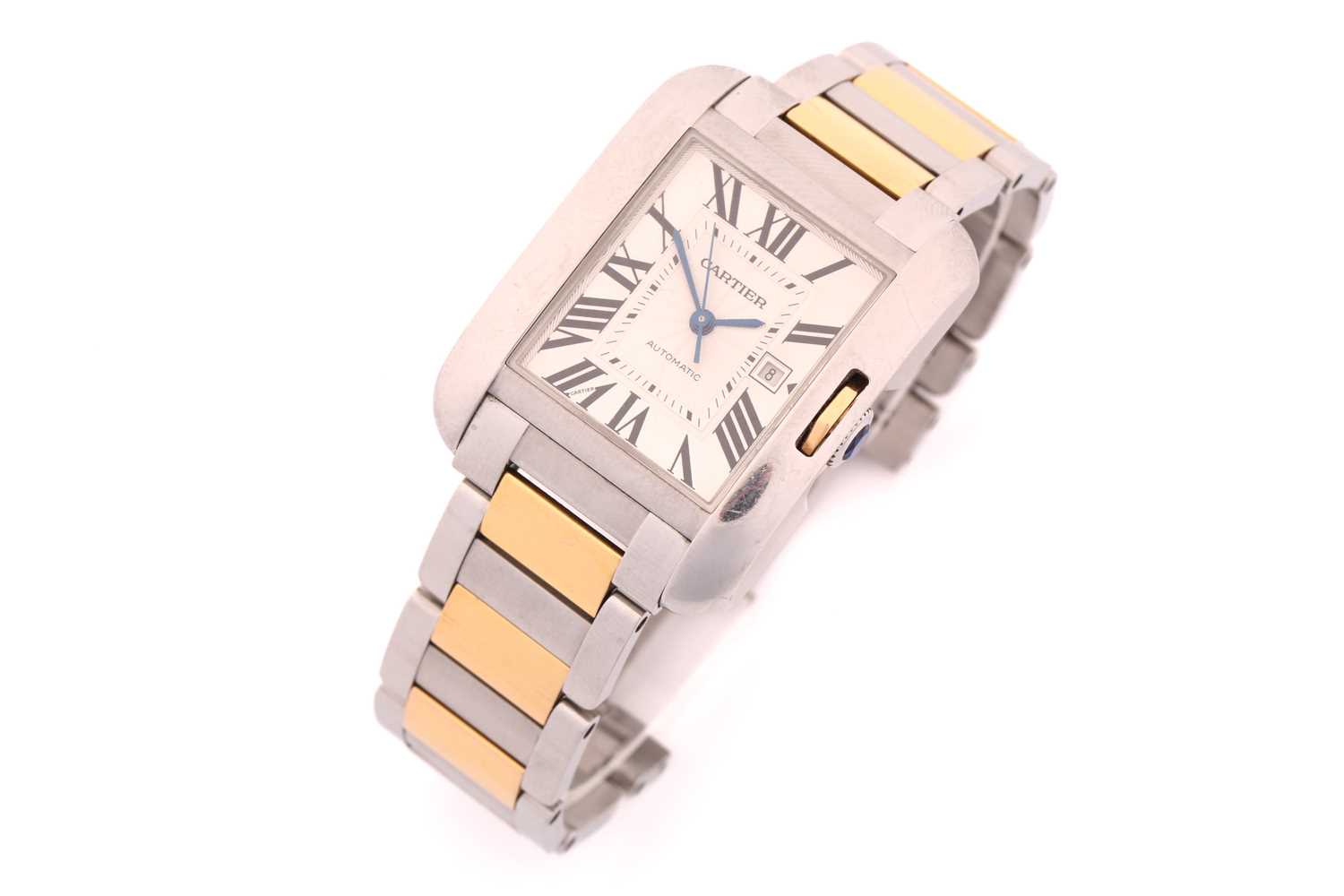 Lot 422 - An 18ct gold and steel Cartier Tank Anglais...