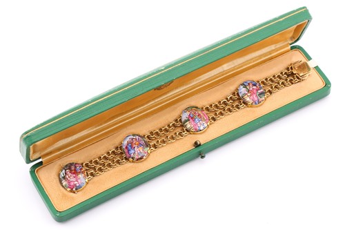 Lot 249 - A German double row gold and enamel bracelet;...