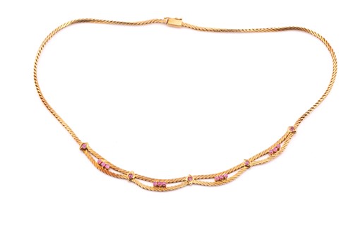 Lot 231 - A yellow precious metal necklace, flat...